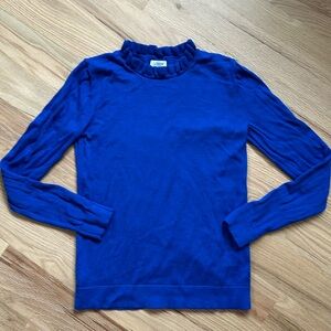 J. Crew Blue ruffly mock-neck long sleeve cotton knit top sweater size XXS